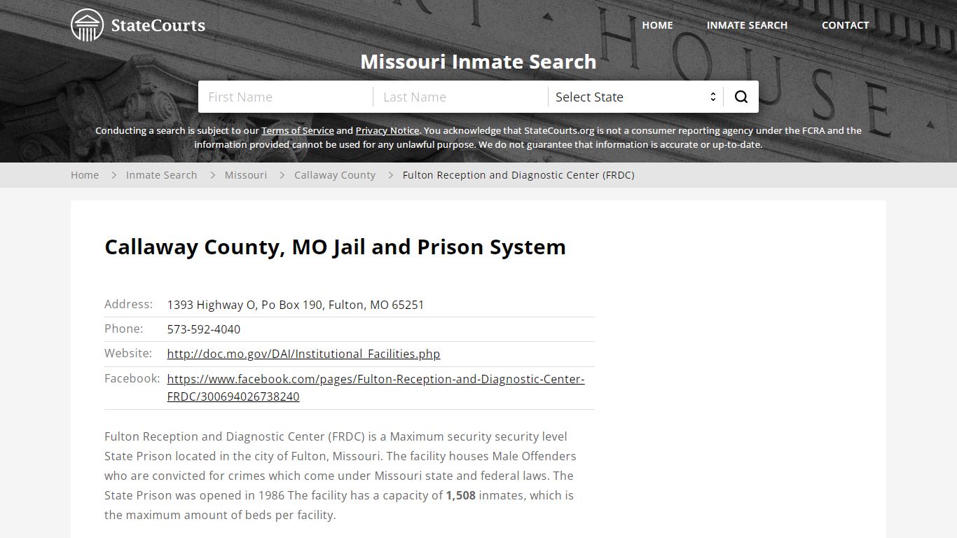 Fulton Reception and Diagnostic Center (FRDC) Inmate Records Search ...